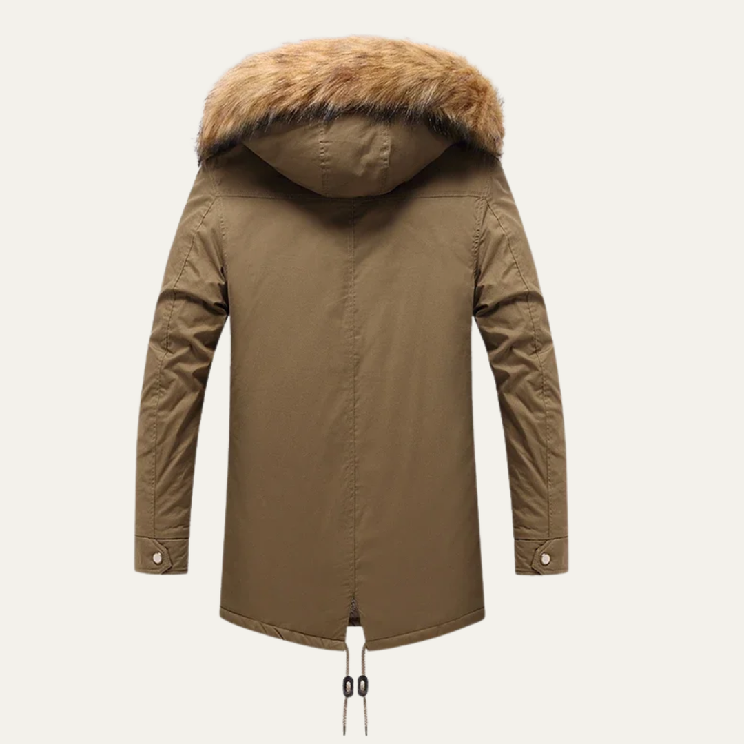 Mens Hooded Winter Parka Coat with Warm Insulation and Fur Trim