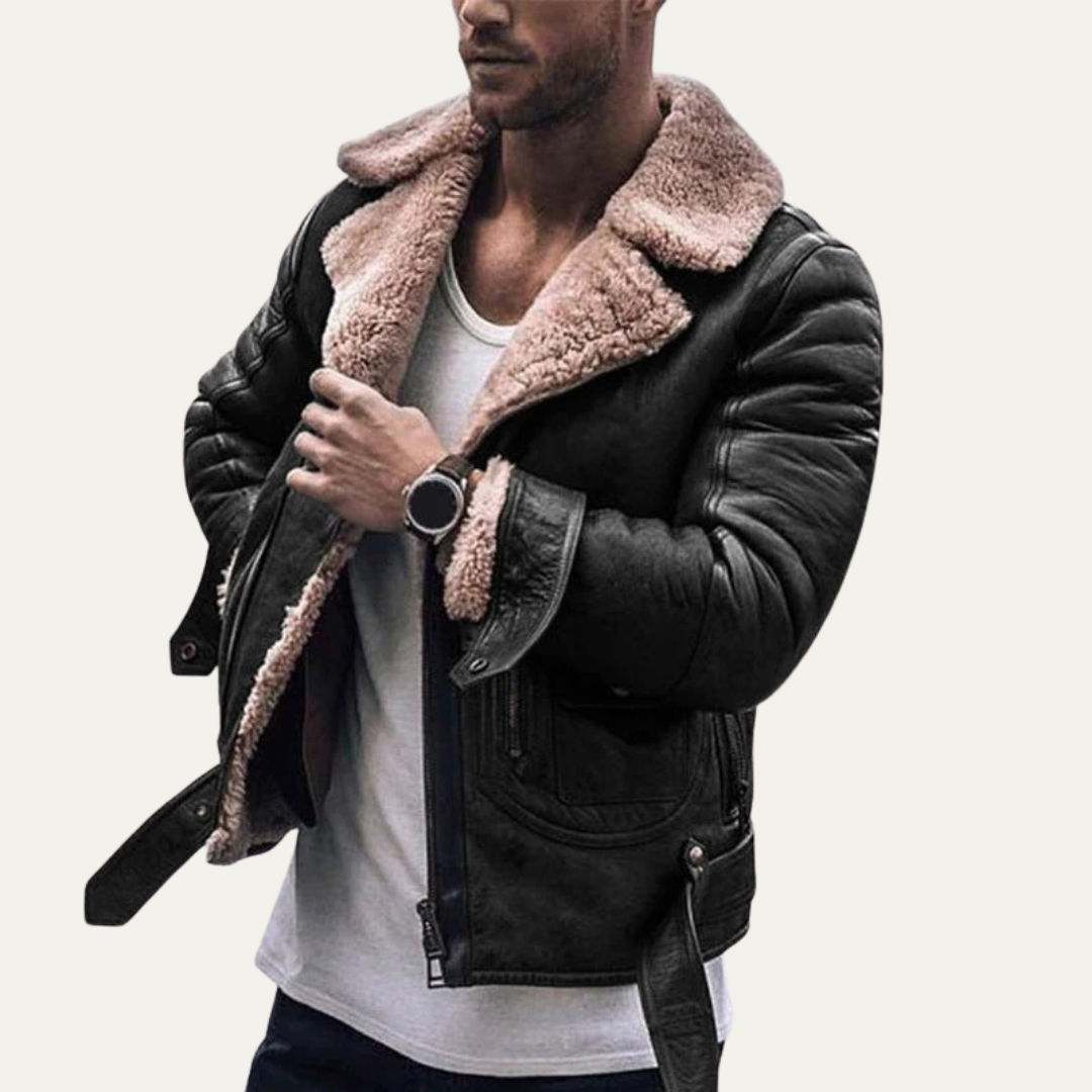 Mens Flight Jacket Shearling Rugged Fit Belted Hem - BritishMode