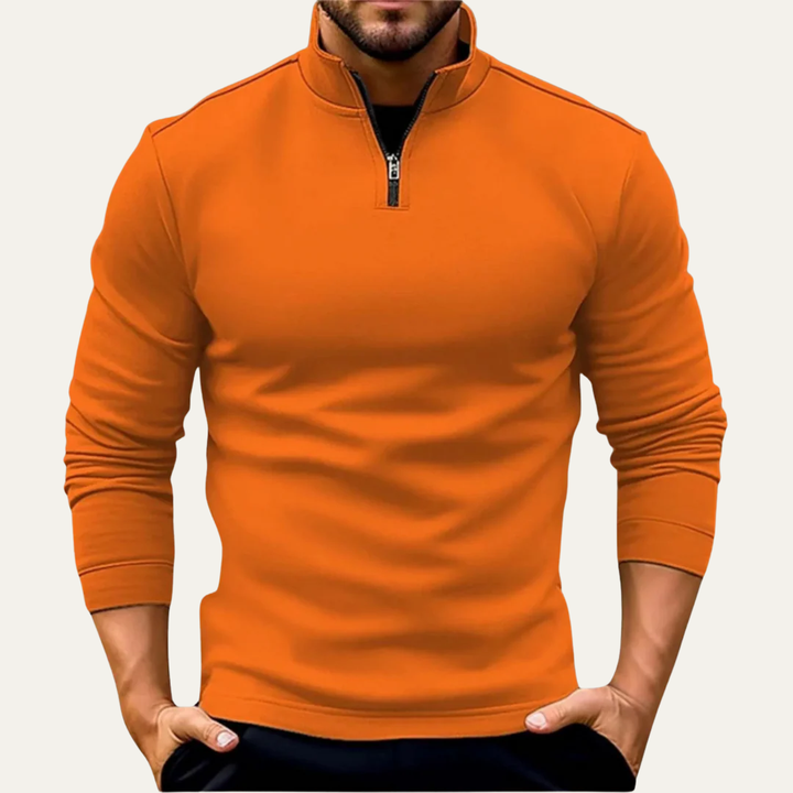 Mens Pullover Quarter Zip Stand Collar Fitted