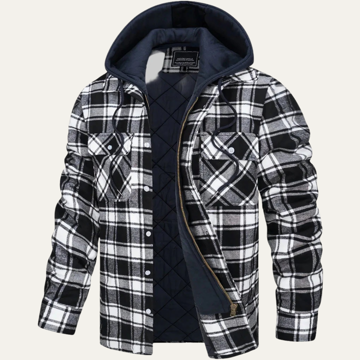 Mens Flannel Jacket with Plaid Pattern Removable Hood