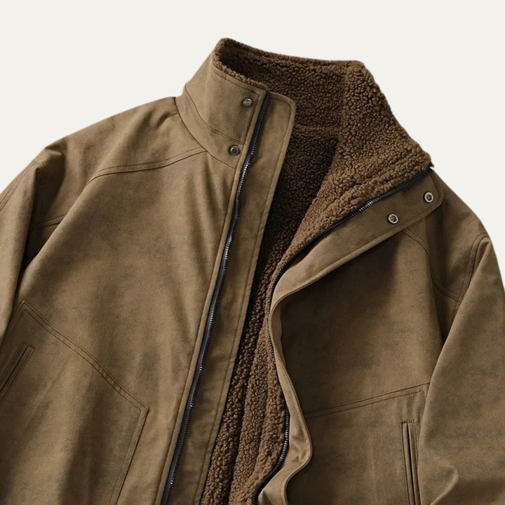 Mens Suede Jacket with Fleece Lining Vintage Style