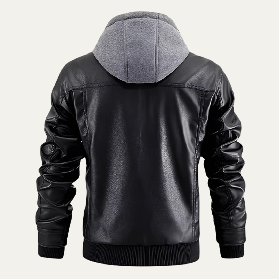 Mens Faux Leather Moto Jacket Layered Style with Hood
