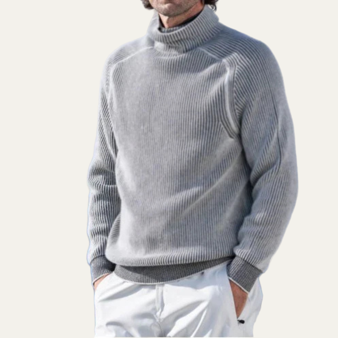 Mens Rib Knit Turtleneck Sweater Heavy Fit