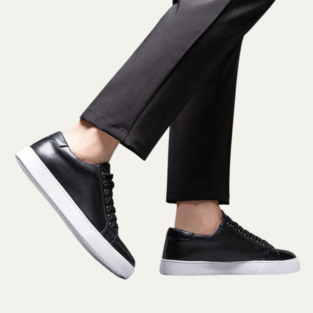 Mens Leather Low-Top Sneakers Thick Cupsole