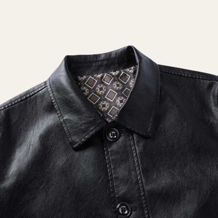 Mens Leather Button-Up Jacket Winter Style