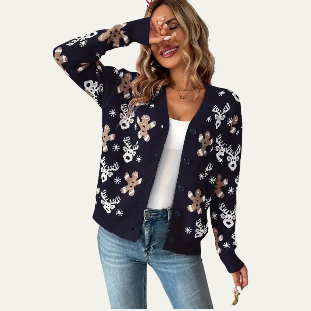 Womens Knit Cardigan Button Closure Festive Style