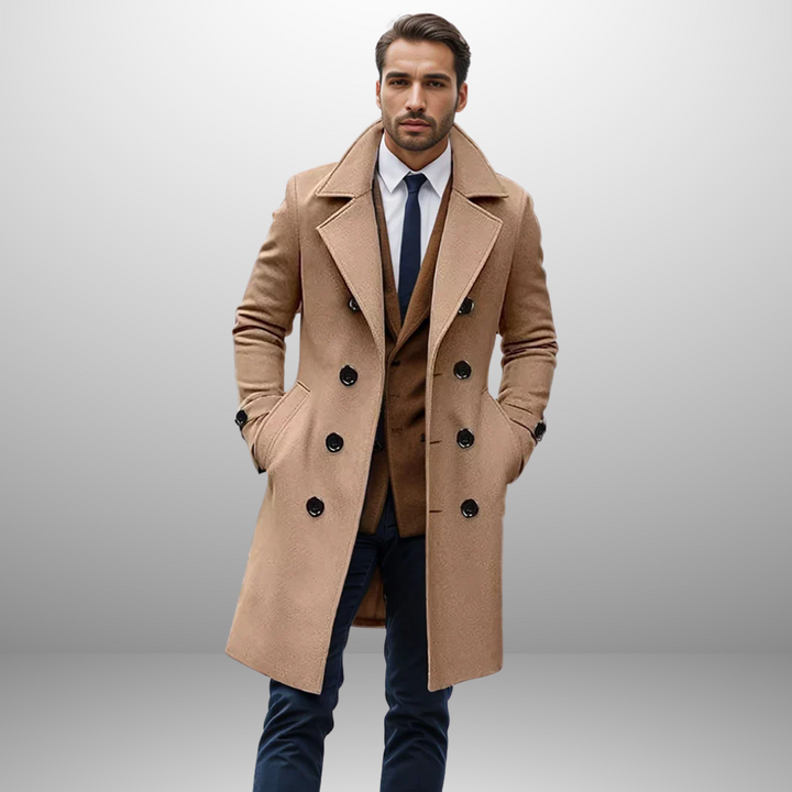Mens Double Breasted Coat Wool Blend Mid-Length Casual Fit