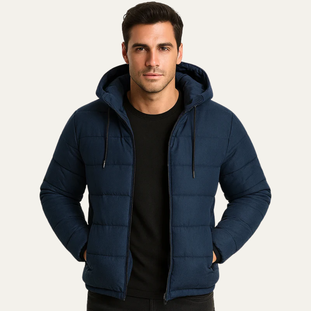 Mens Hooded Puffer Jacket Wide Baffle Insulated - BritishMode
