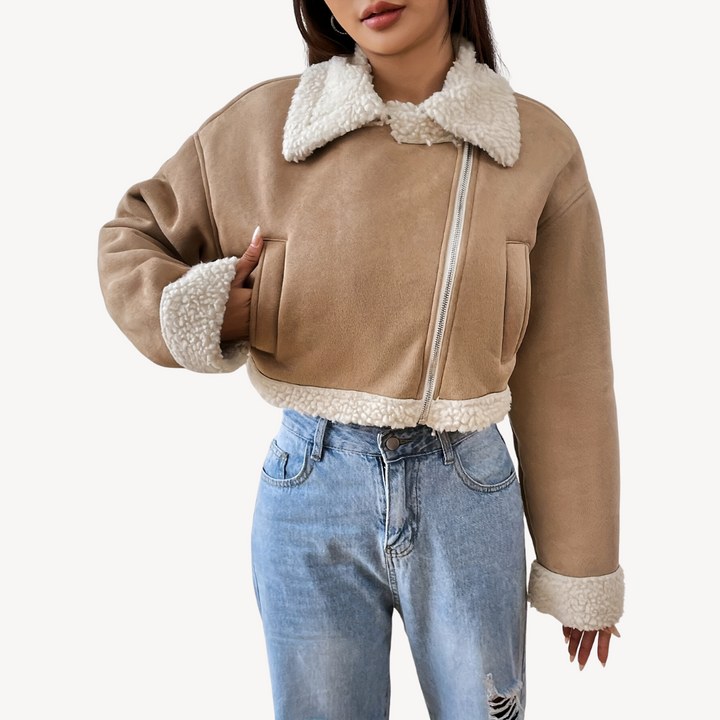 Womens Suede Jacket with Faux Fur Collar