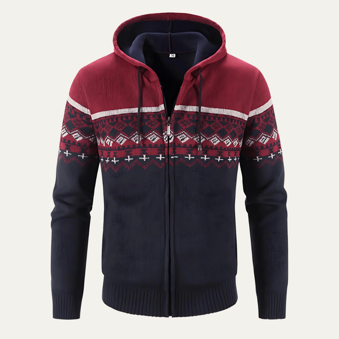 Mens Knit Hooded Zip Jacket Color Block Design