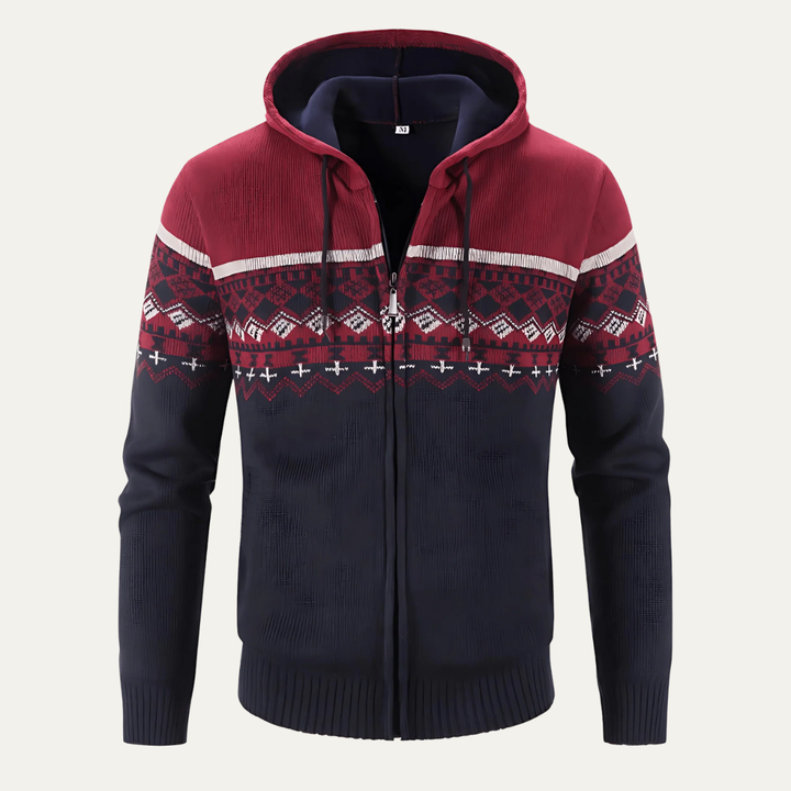 Mens Knit Hooded Zip Jacket Color Block Design