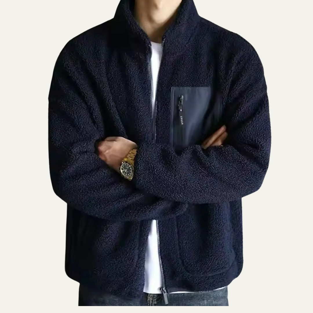 Mens Fleece Jacket Plush Material Relaxed Fit