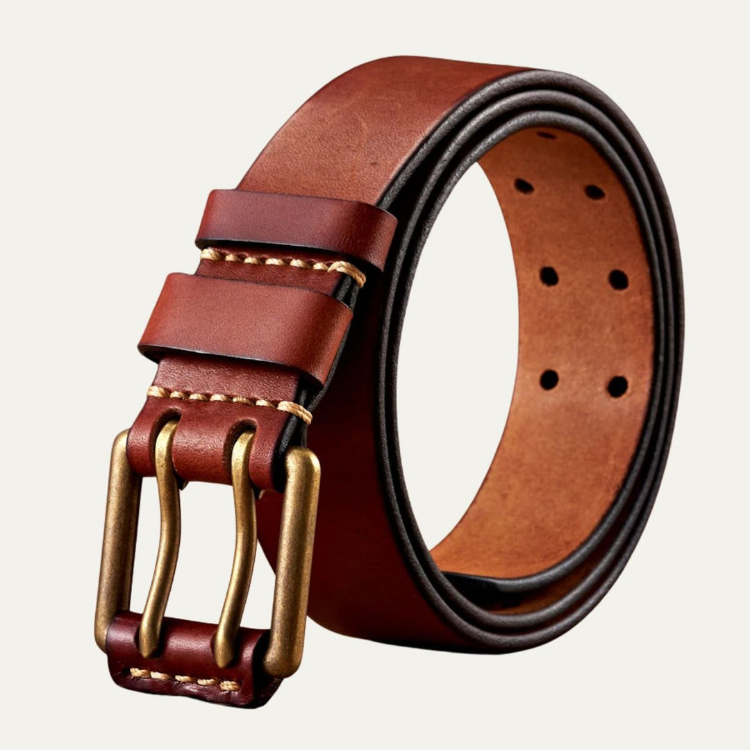 Mens Leather Belt Double-Pin Vintage Style