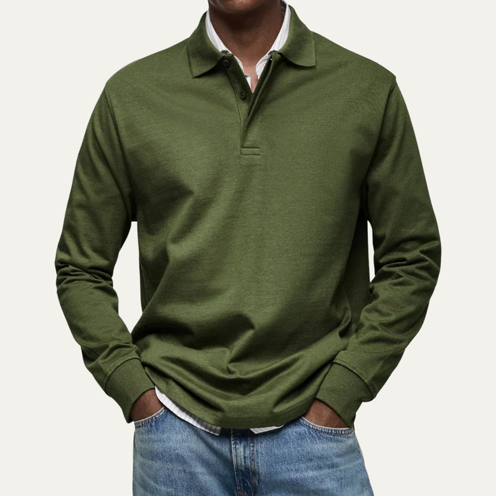 Mens Long Sleeve Polo Shirt Heavy Jersey Knit