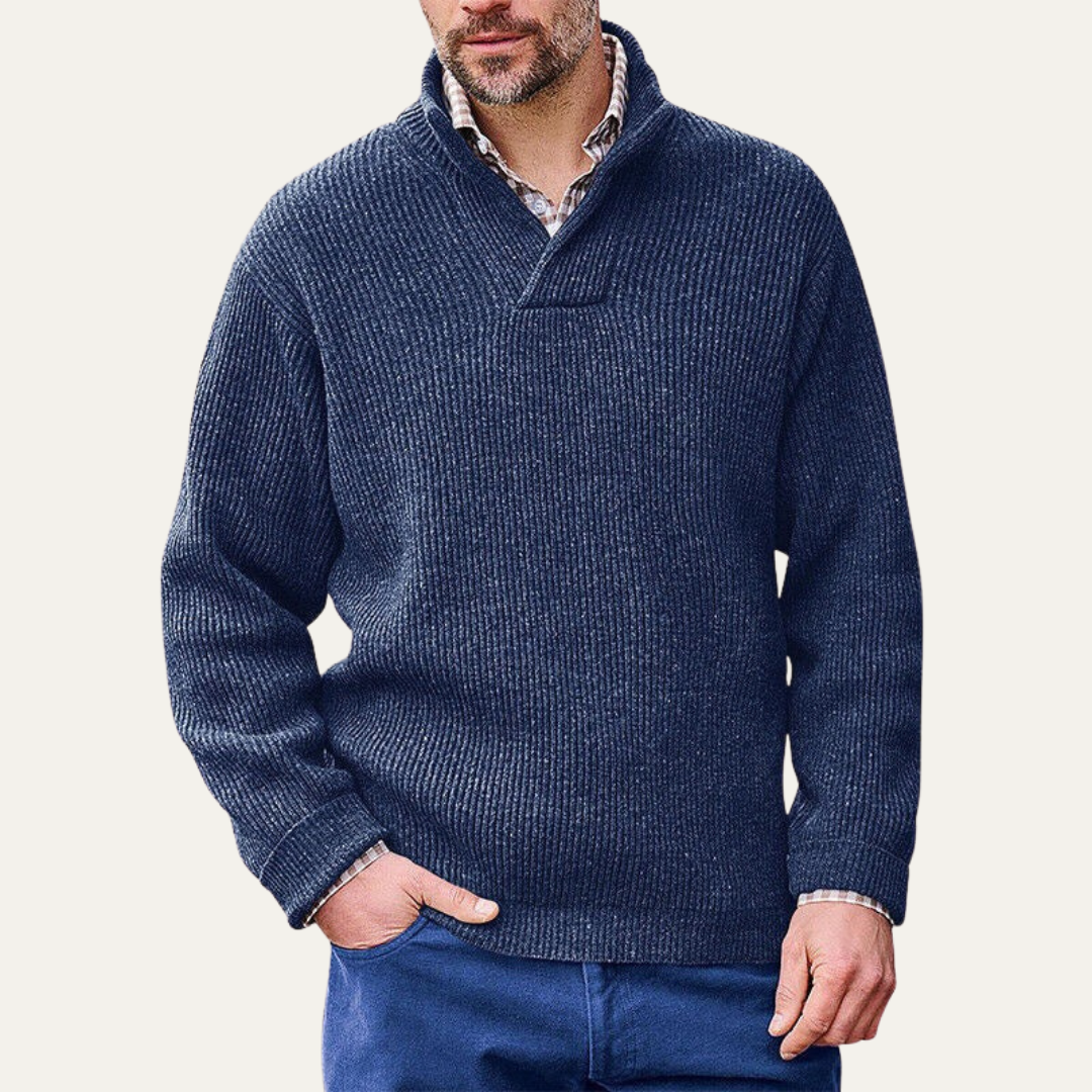 Mens Heavy Knit Sweater Split V-Neck Collar