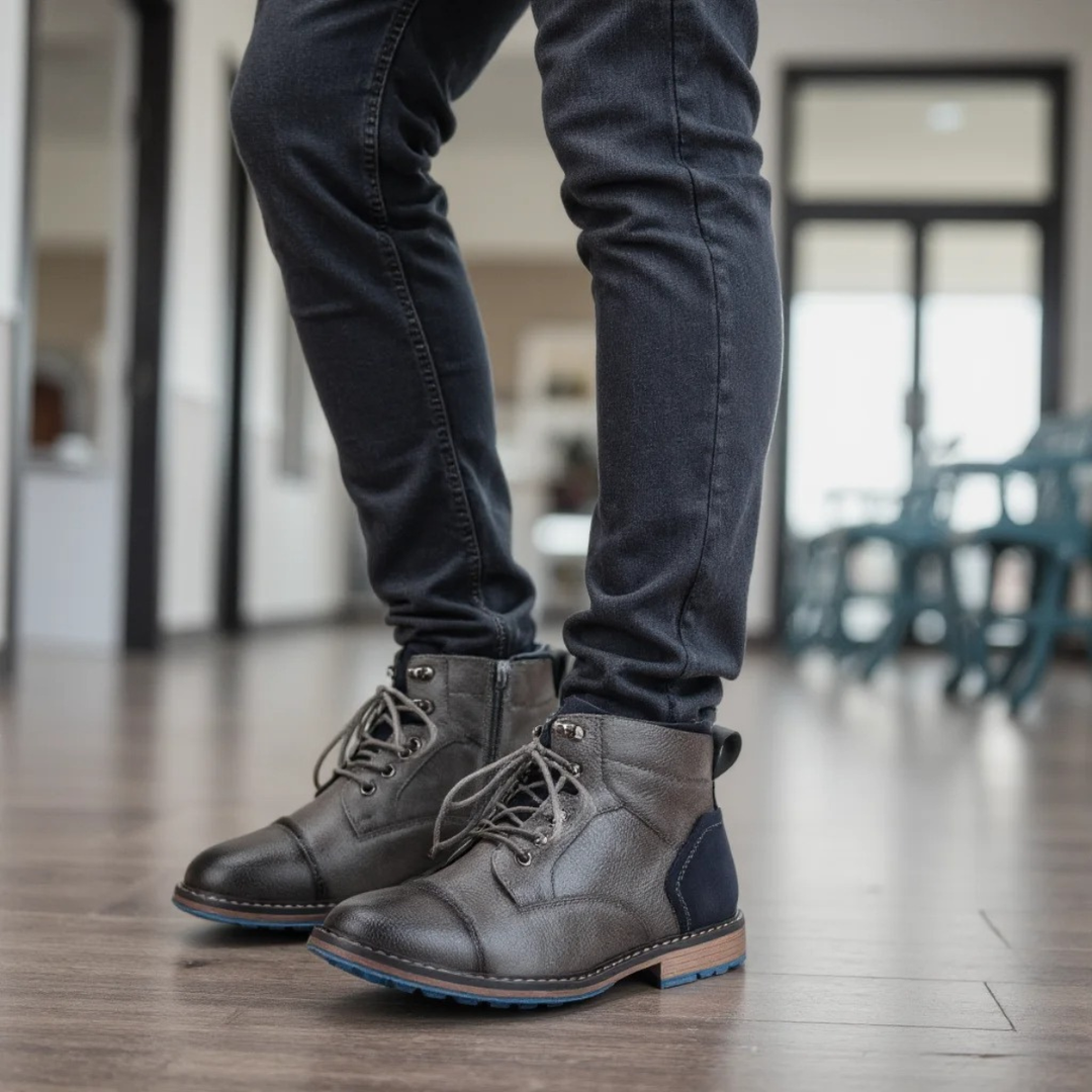 Mens Casual Leather Ankle Boots Lace-Up