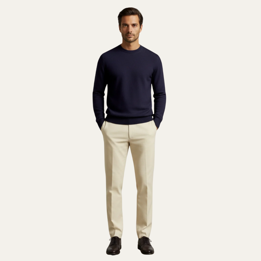 Mens Knit Sweater Fine Fabric Classic Crew Neck
