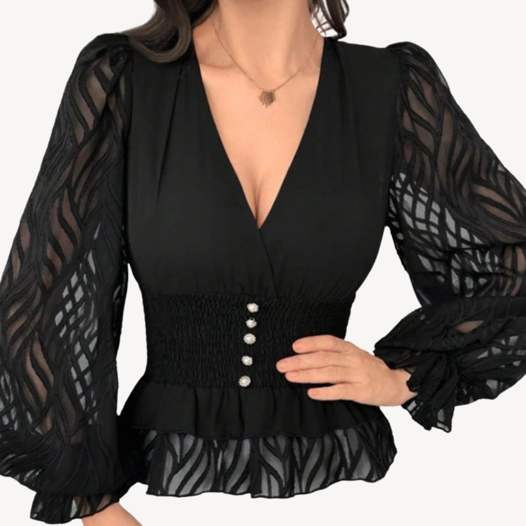 Womens Peplum Top Sheer Sleeve