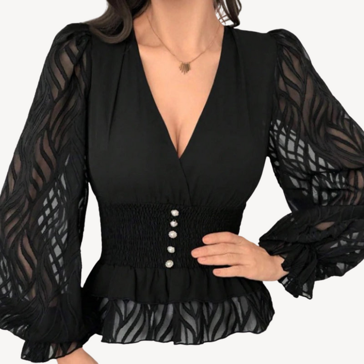 Womens Peplum Top Sheer Sleeve