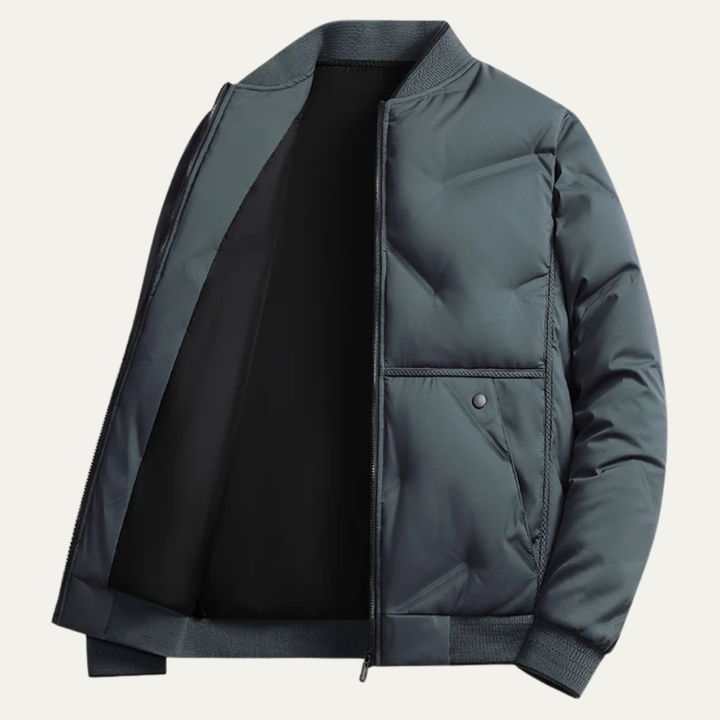 Mens Quilted Bomber Jacket Ribbed Collar