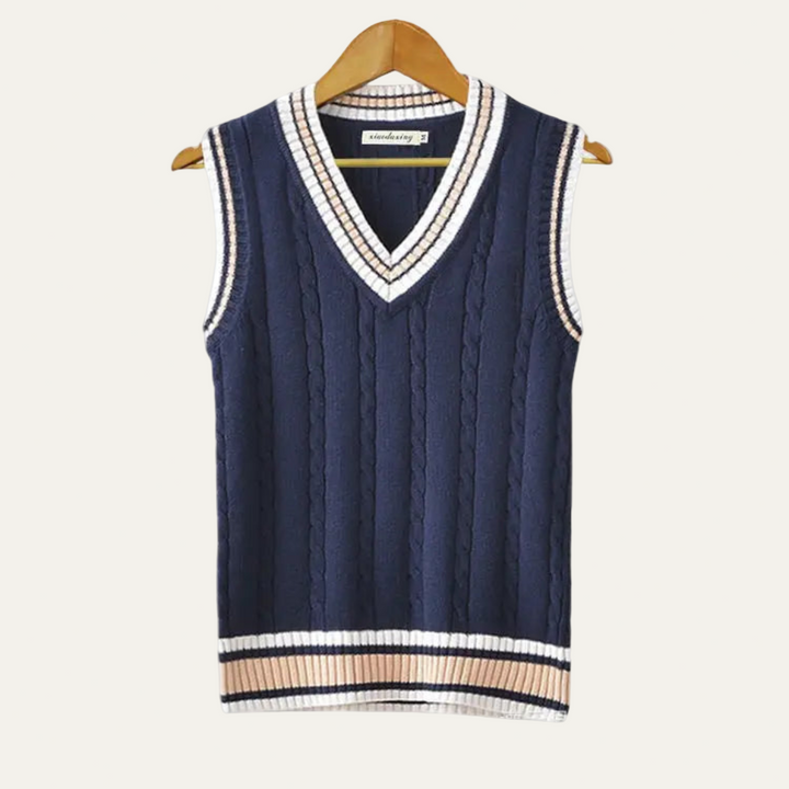 Mens Sweater Vest Textured V-Neck Striped Style