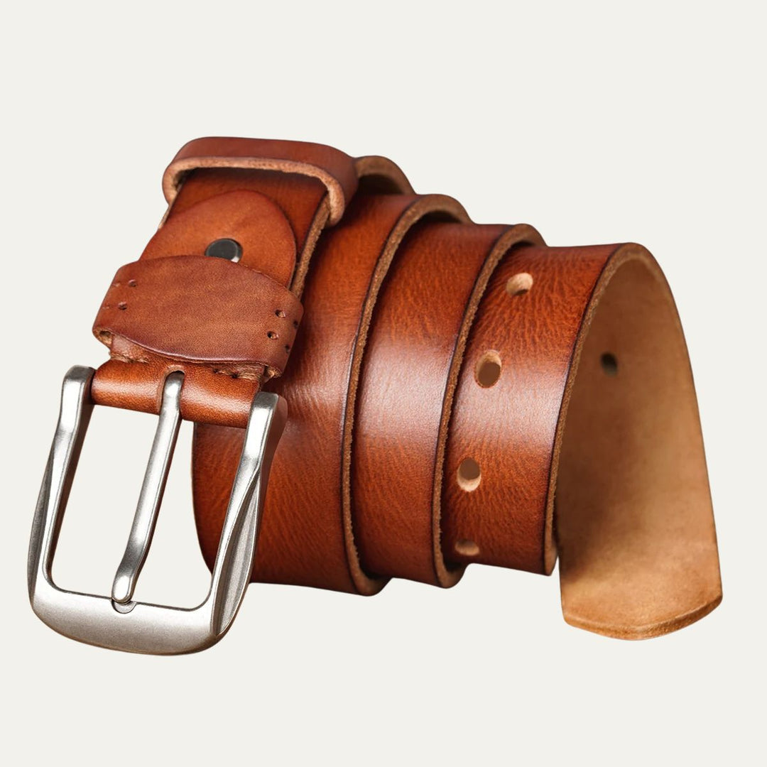 Mens Leather Belt Cowhide Vintage Classic Buckle