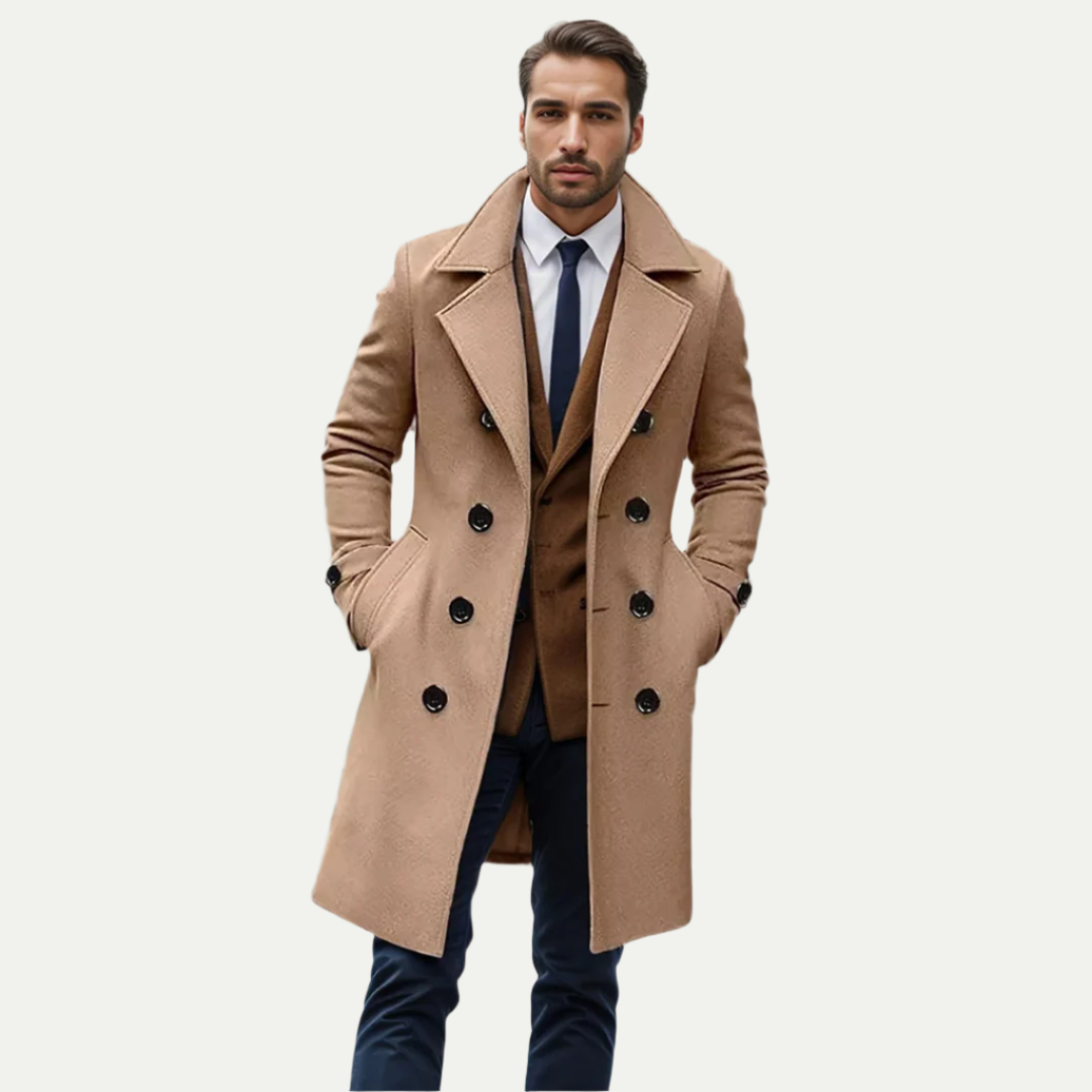Mens Wool Peacoat Double Breasted Long Fit - BritishMode