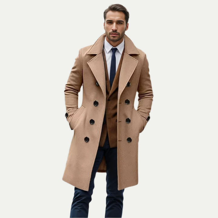 Mens Wool Peacoat Double Breasted Long Fit - BritishMode
