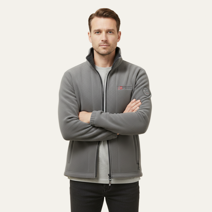 Mens Fleece Jacket Textured High Collar Zip Front