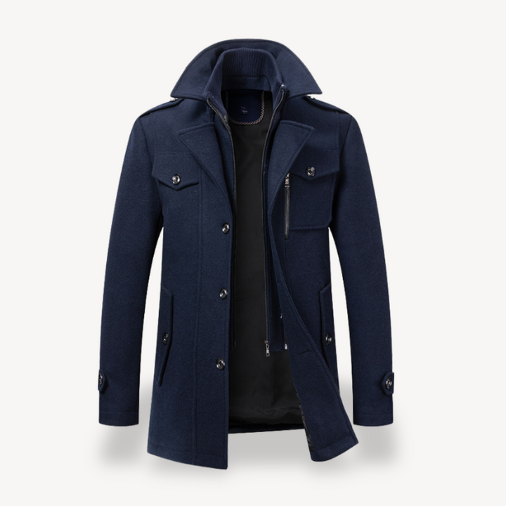 Mens Double-Breasted Coat Wool Blend Classic Fit