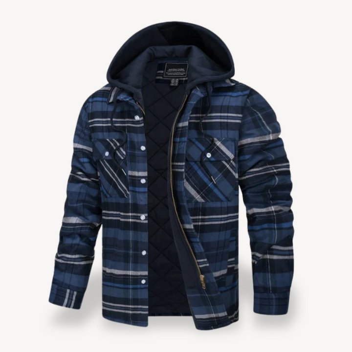 Mens Hooded Jacket Flannel Fabric Relaxed Fit