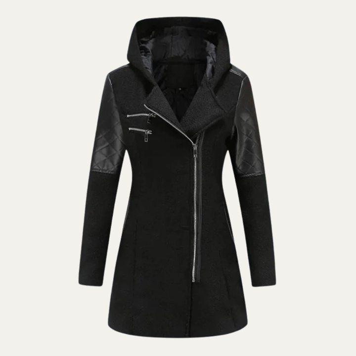 Womens Mid-Length Winter Coat Asymmetrical Zip
