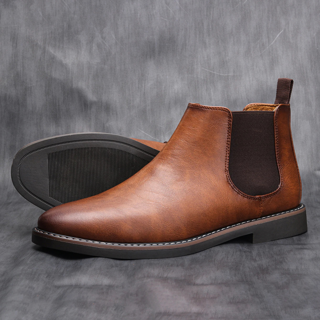 Mens Leather Chelsea Boots Classic Slip-On