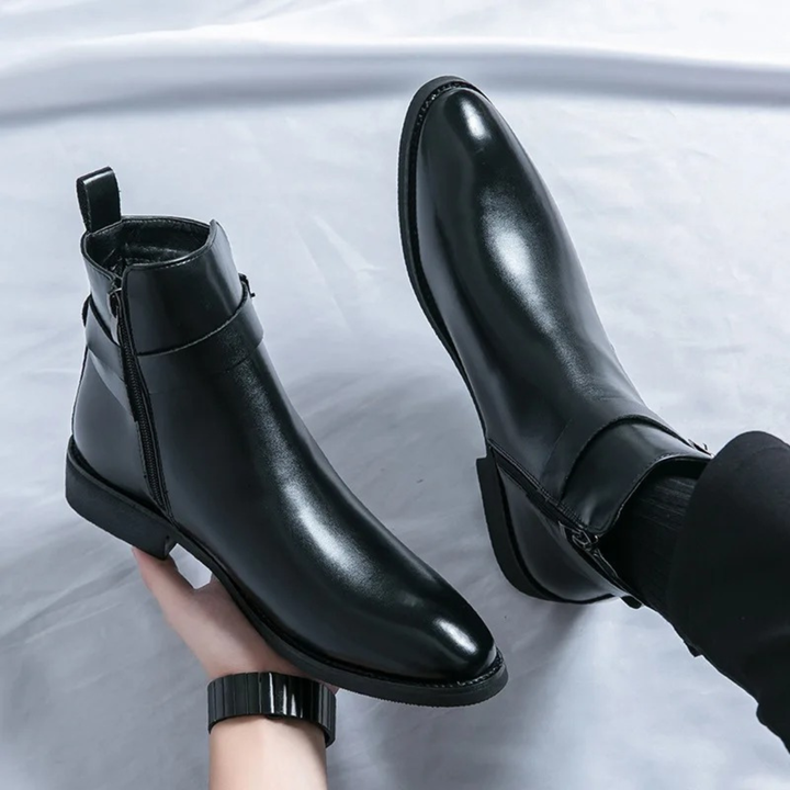 Mens Leather Ankle Boots with Side Zip Non-Slip Sole