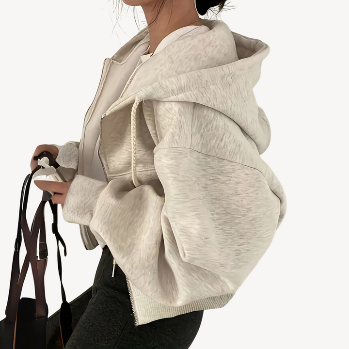 Womens Cropped Hoodie with Zip Front Casual Fit