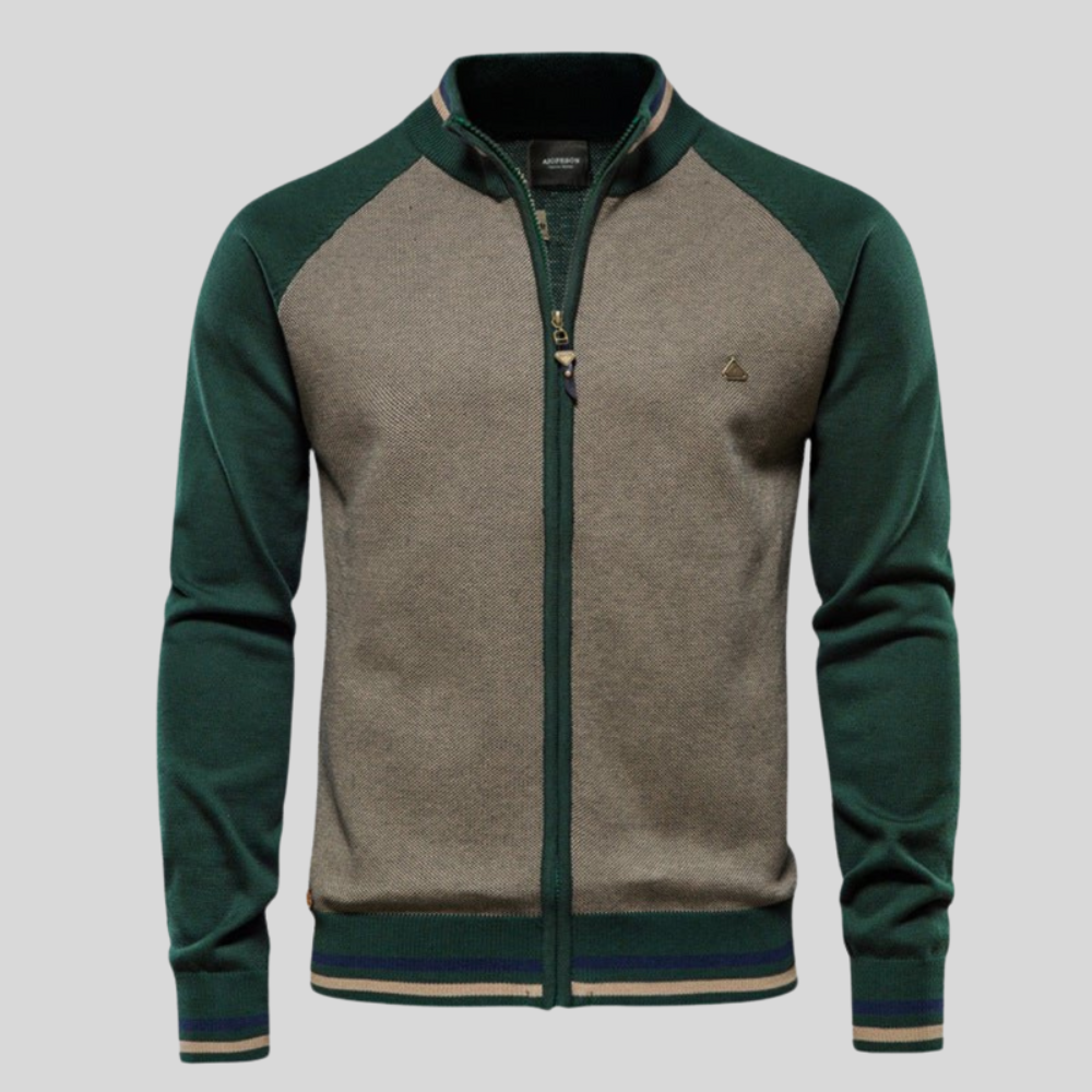 Mens Zip Cardigan Raglan Sleeve Two-Tone