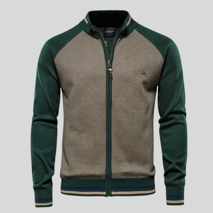 Mens Zip Cardigan Raglan Sleeve Two-Tone