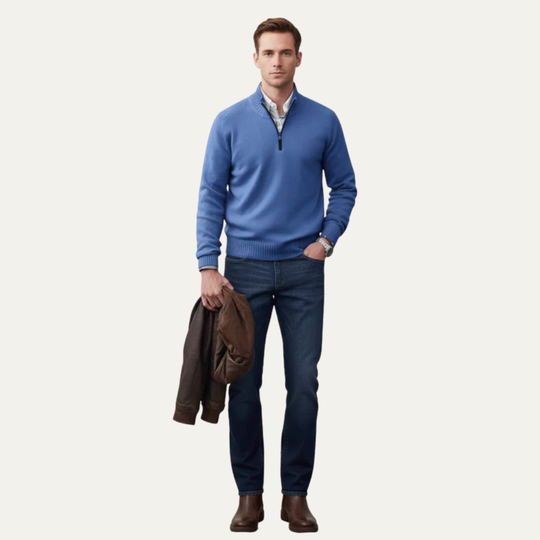 Mens Knit Sweater High Collar Quarter Zip