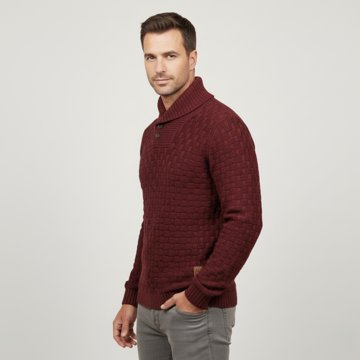 Mens Knit Sweater Textured Basketweave Shawl Collar