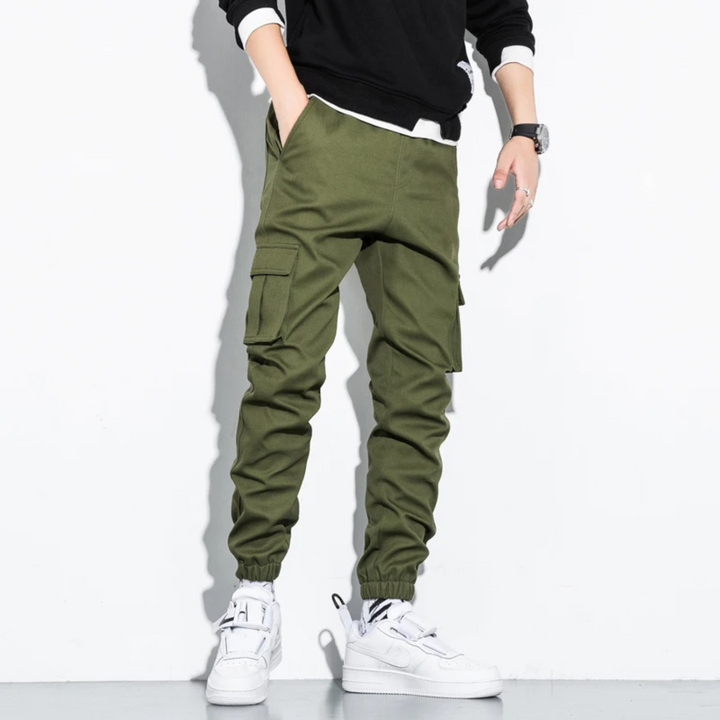 Mens Cargo Pants Relaxed Fit Elastic Waist Extra Pockets