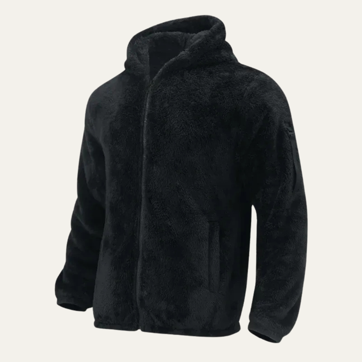 Mens Sherpa Hooded Jacket with Utility Sleeve Pocket