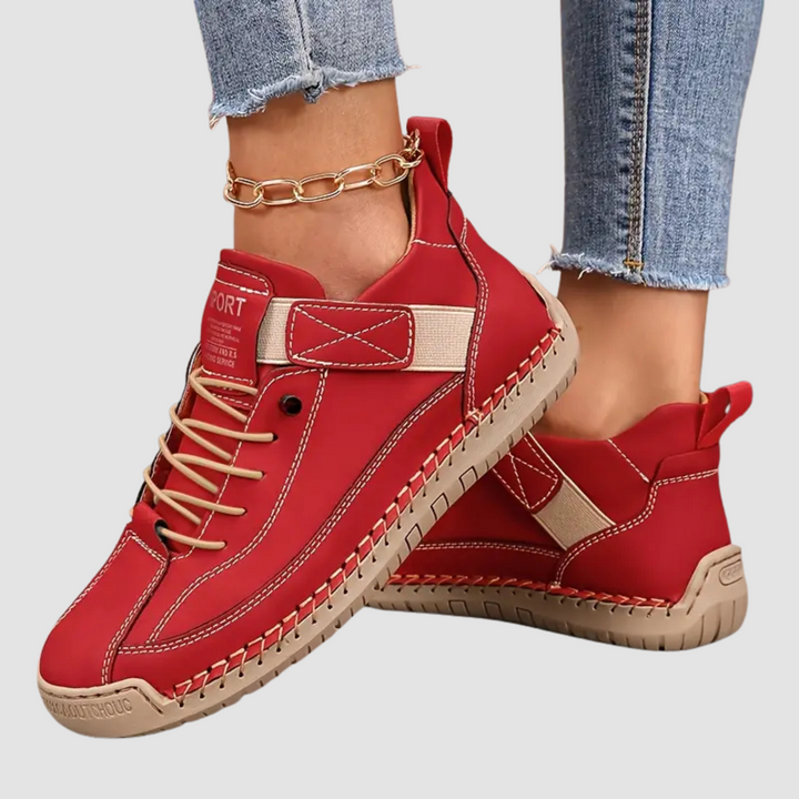 Womens Orthopedic Leather Trainers Lace-Up Wide Fit