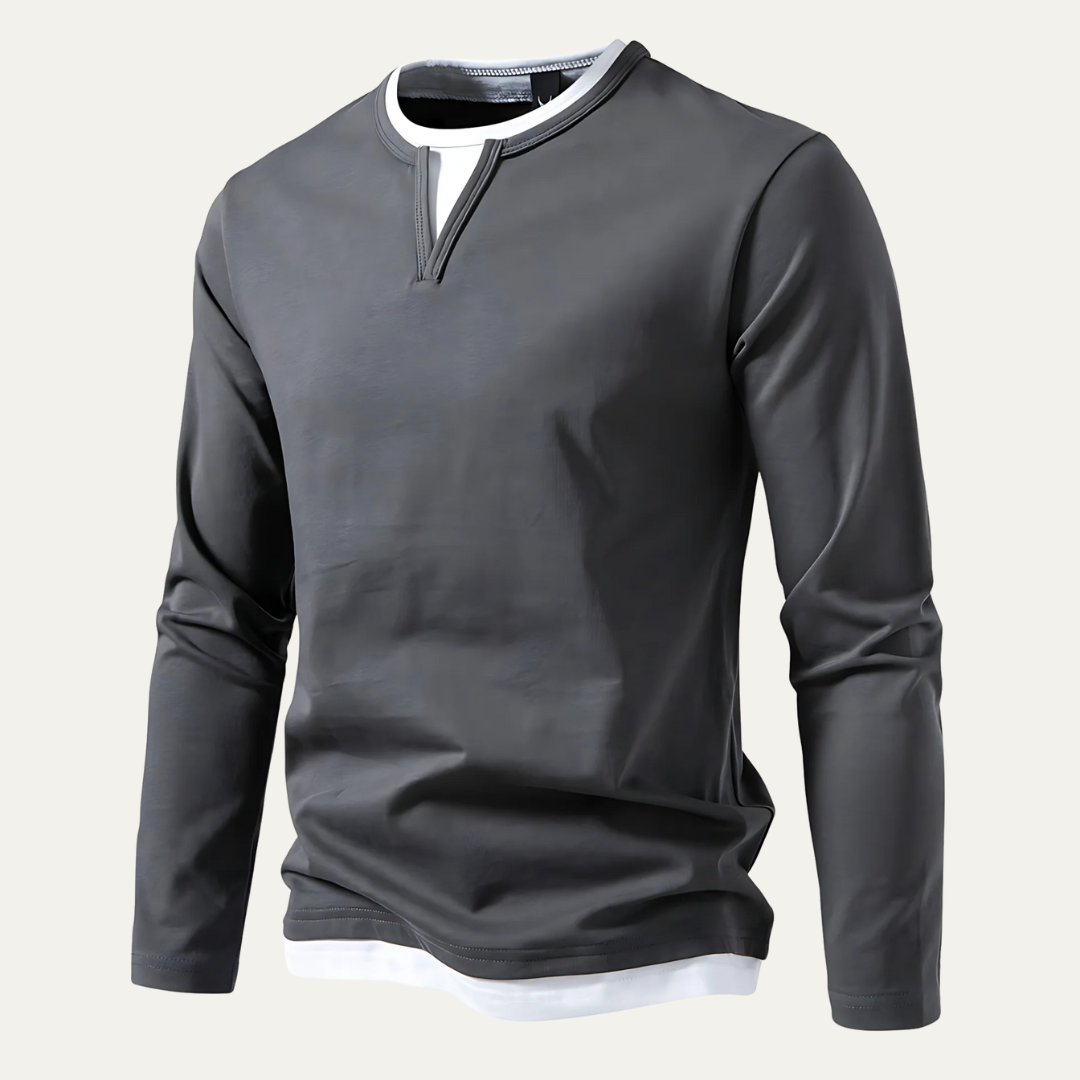 Mens Knit Shirt Layered Look V-Notch Collar