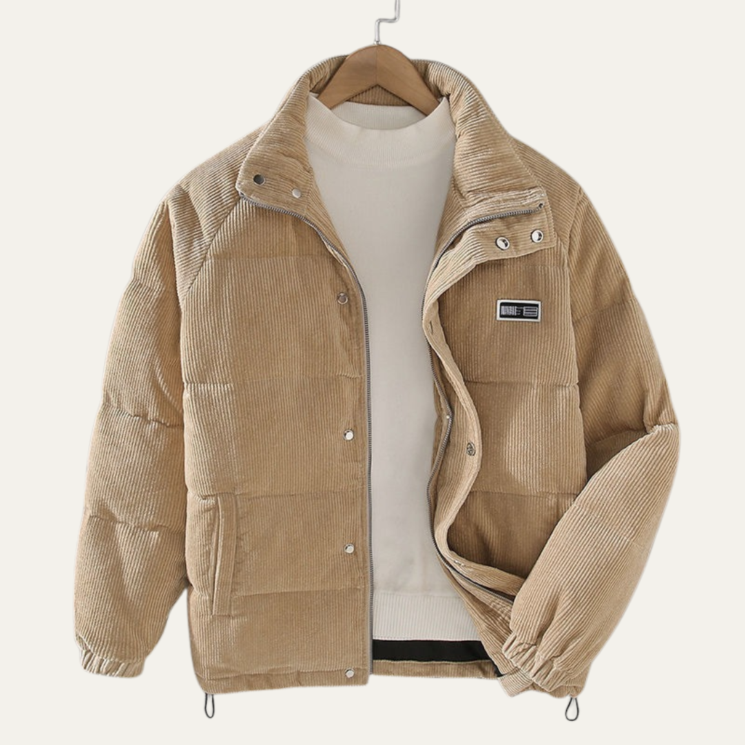 Mens Quilted Corduroy Puffer Jacket Padded Fit