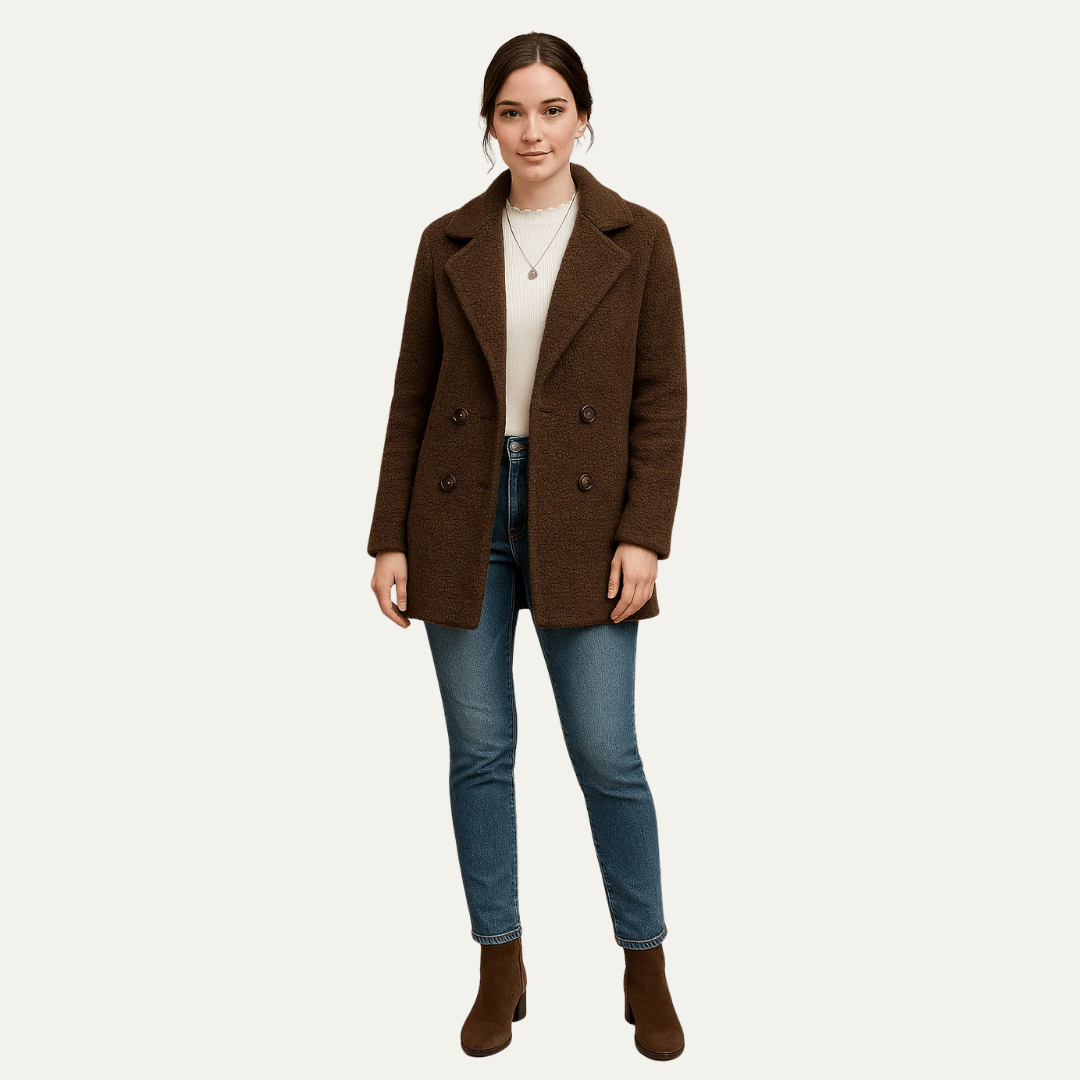 Womens Peacoat Textured Double-Breasted Classic Fit