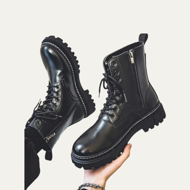 Mens Ankle Boots Leather Lace-Up Side Zip - BritishMode