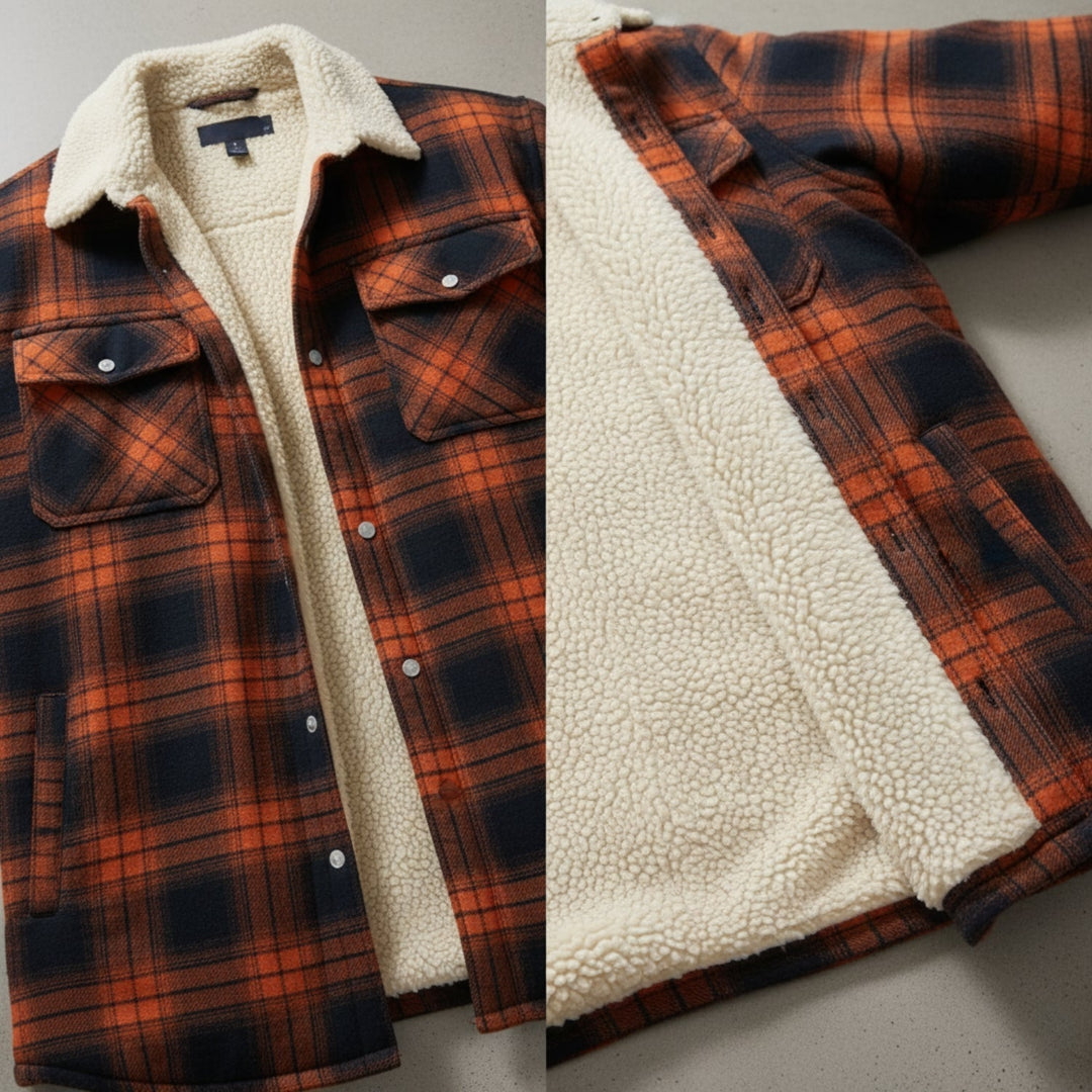 Mens Casual Checked Jacket Button-Up Warm Outerwear