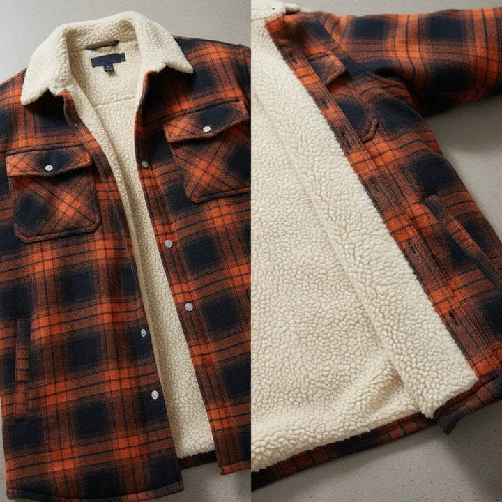 Mens Casual Checked Jacket Button-Up Warm Outerwear