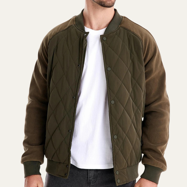 Mens Quilted Bomber Jacket Patchwork Casual Winter