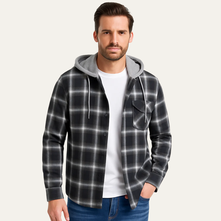Mens Flannel Shirt Hooded Plaid Casual Fit - BritishMode